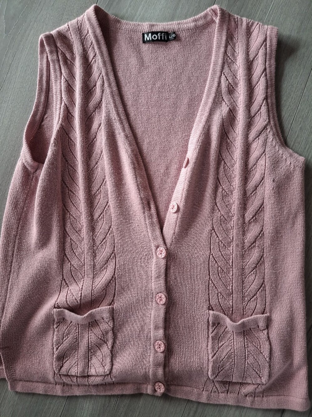 vintage Dusty Pink Cable Knit Button Front Sweater Vest